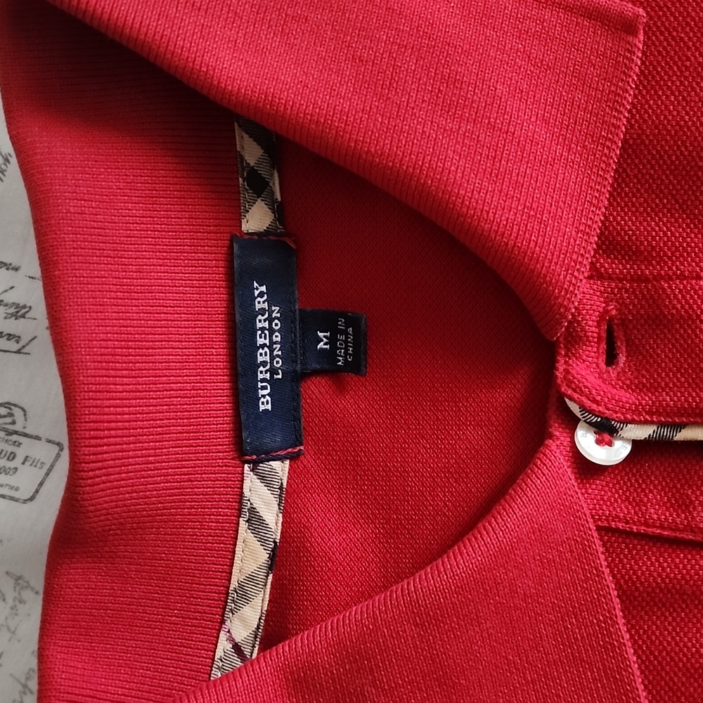 BURBERRY RED POLO SHIRT WITH CLASSIC PIPING ON BUTTON PLACKET, M